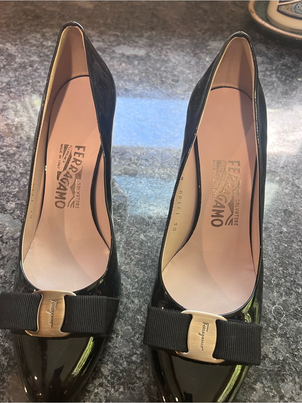 Salvatore Ferragamo Black Patent Wedge